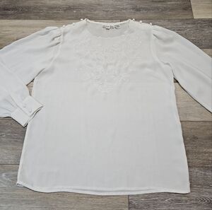 Grand Tier Vintage White Embroidered Semi Sheer Blouse Top Women's 14 Plus